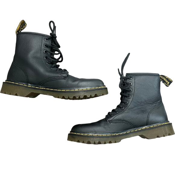 Doc Dr. Martens Awley 6 in 8-Eye Black Leather Combat Boots sz 9 Women's 8 Men's - Picture 2 of 10